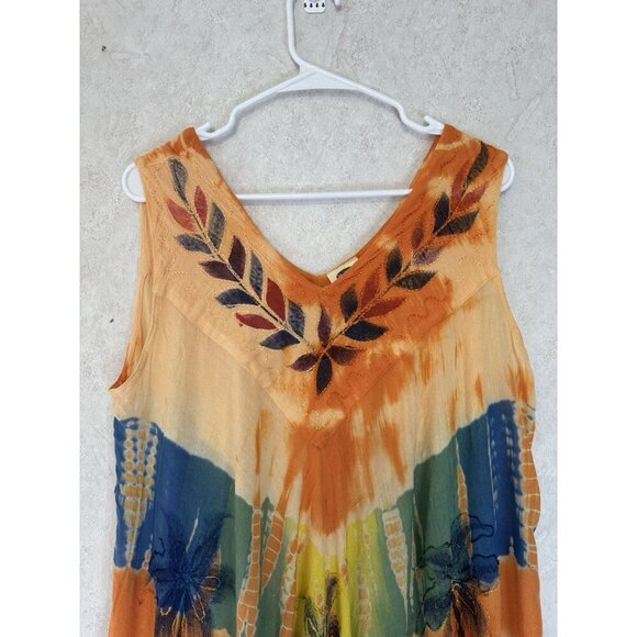 Womens Dress Tie Dye Embroidered Cover Up Tropical Palm Trees Beach FREE SIZE - Picture 4 of 16